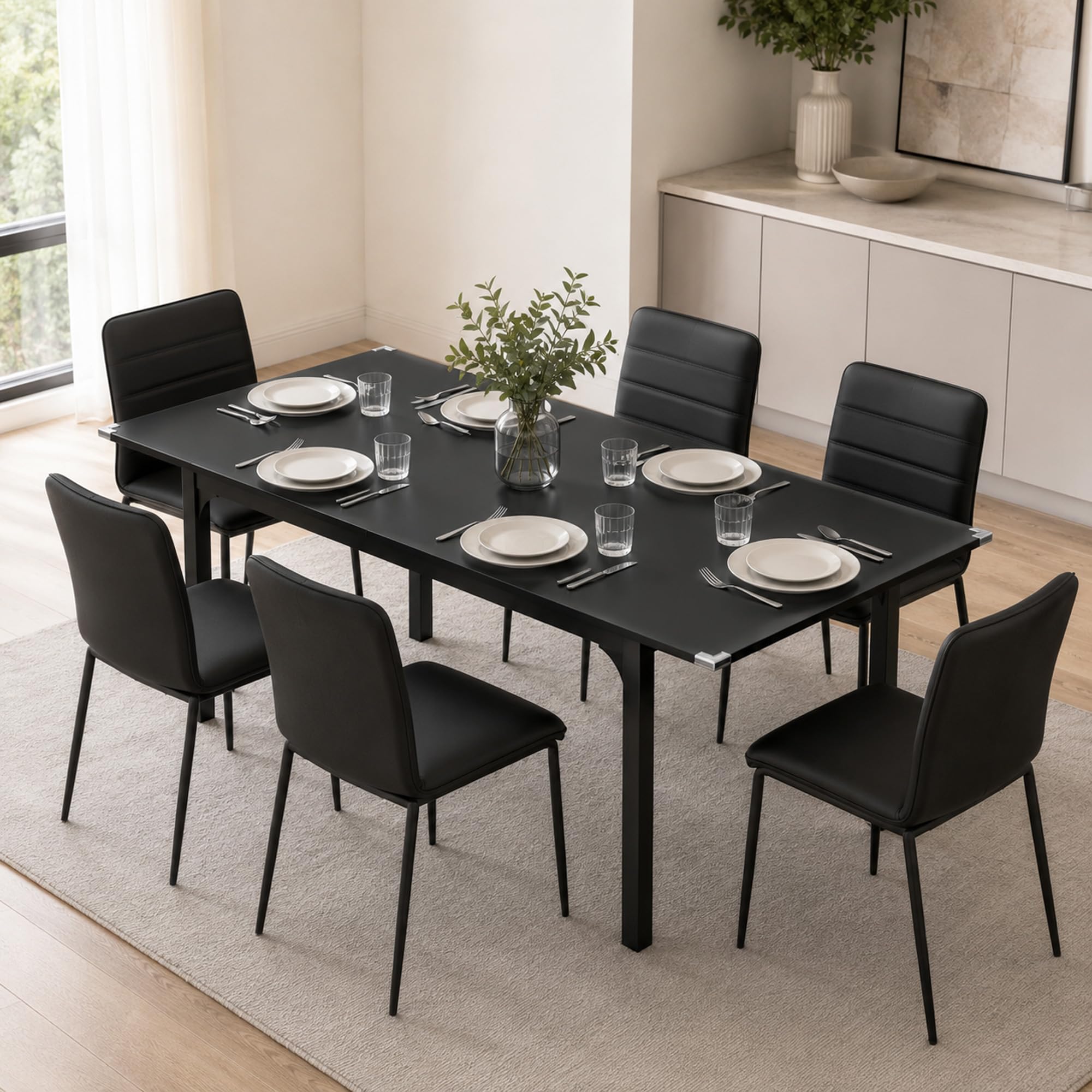 HOMCOM Tavolo da Pranzo Allungabile 4-6 Posti Espandibile 120-160 cm Nero | Tavolo Moderno, da Cucina e Studio, Rettangolare, con Gambe in Acciaio