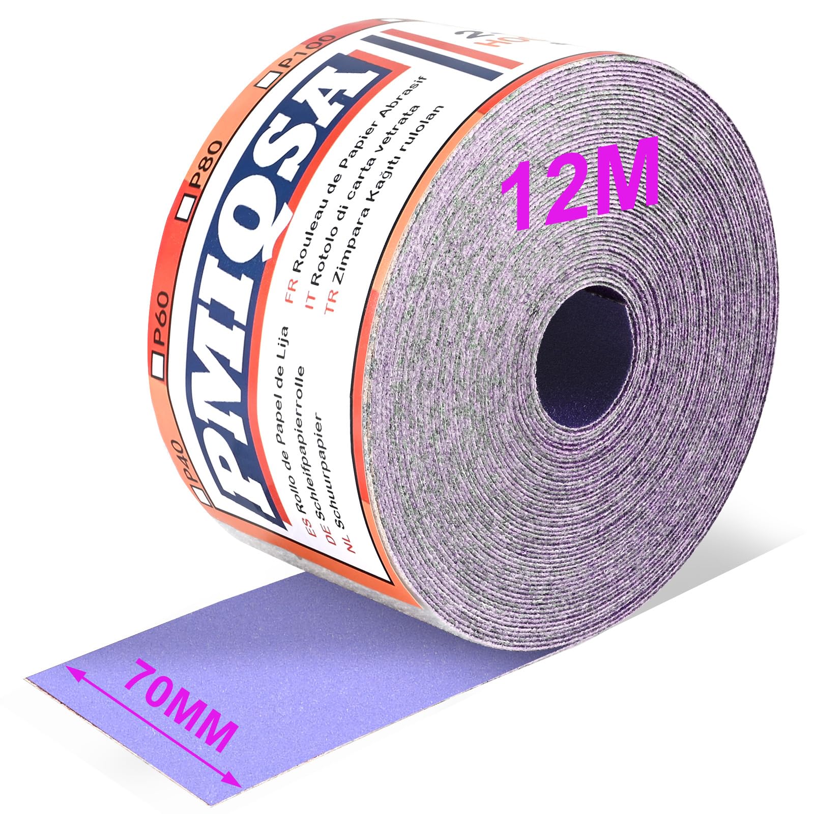 PMIQSA Purple Ceramic Sandpaper Roll 400 Grit, 70mm x 12M Hook & Loop Sandpaper for Automotive, Woodworking Color Sanding, Finishing Metal (Ceramics)