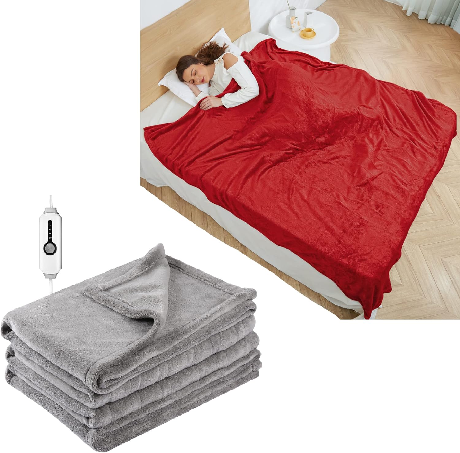 DUODUO Electric Heated Blanket 72"x84" Full Size Red and
