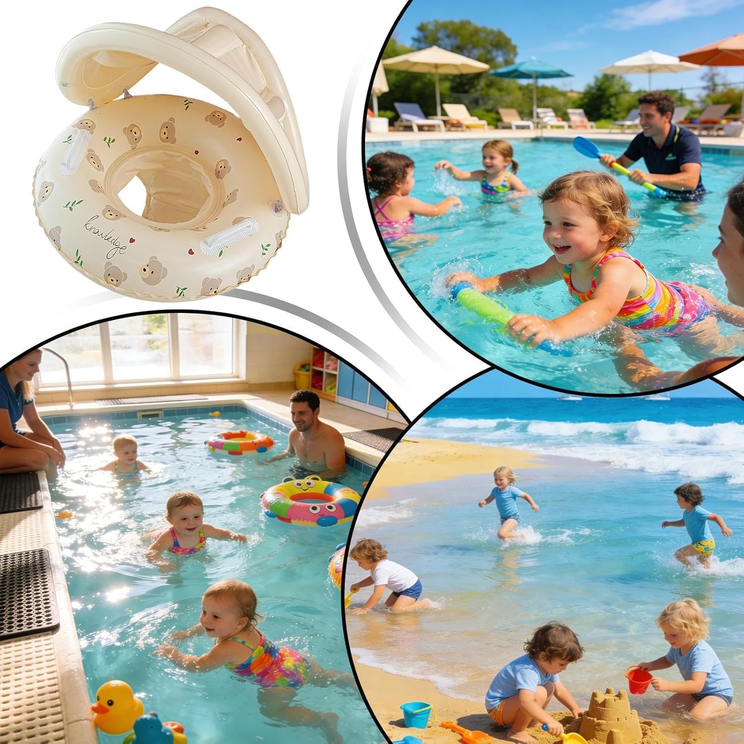 Kid Swim Float,Portable Sun Protection,Inflatable Kid Pool Float with Canopy - for Beach Bathtub Bath Outdoor Vacation Travel Play