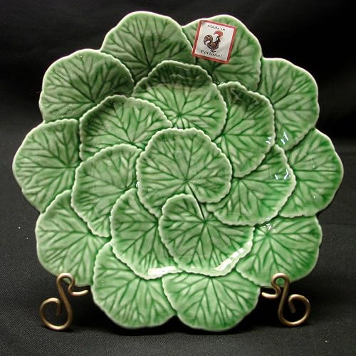 Bordallo Pinheiro Majolica Green Geranium Leaf Salad Plates, Set of 4