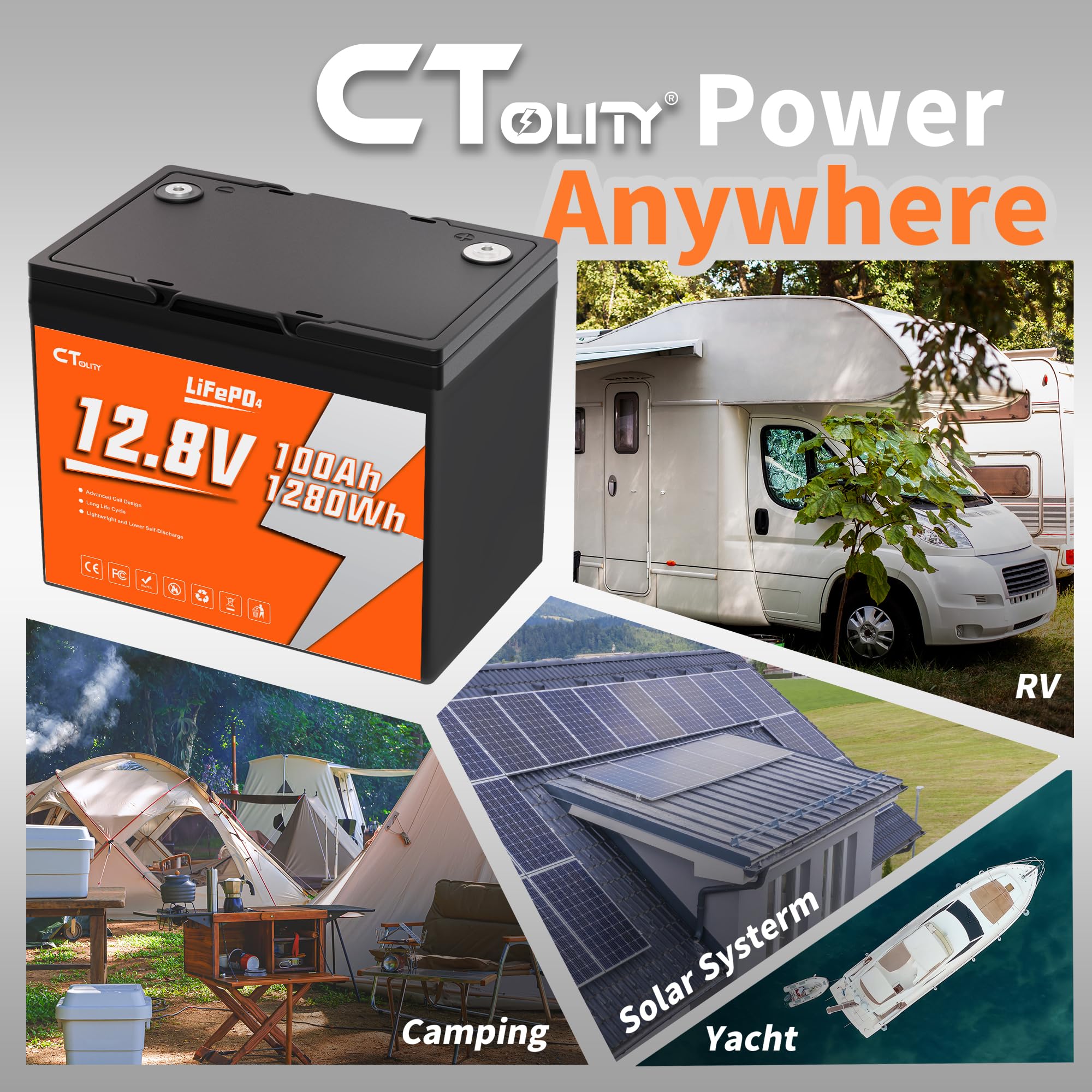 Batteria Litio 12V 100Ah con 100A BMS e Protezione Bassa Temperatura, 1280Wh Energia, Max. 4000 cicli, Batteria LiFePO4 12V per Camper, Barca, Impianti Solari, Off-Grid, Motore a traina