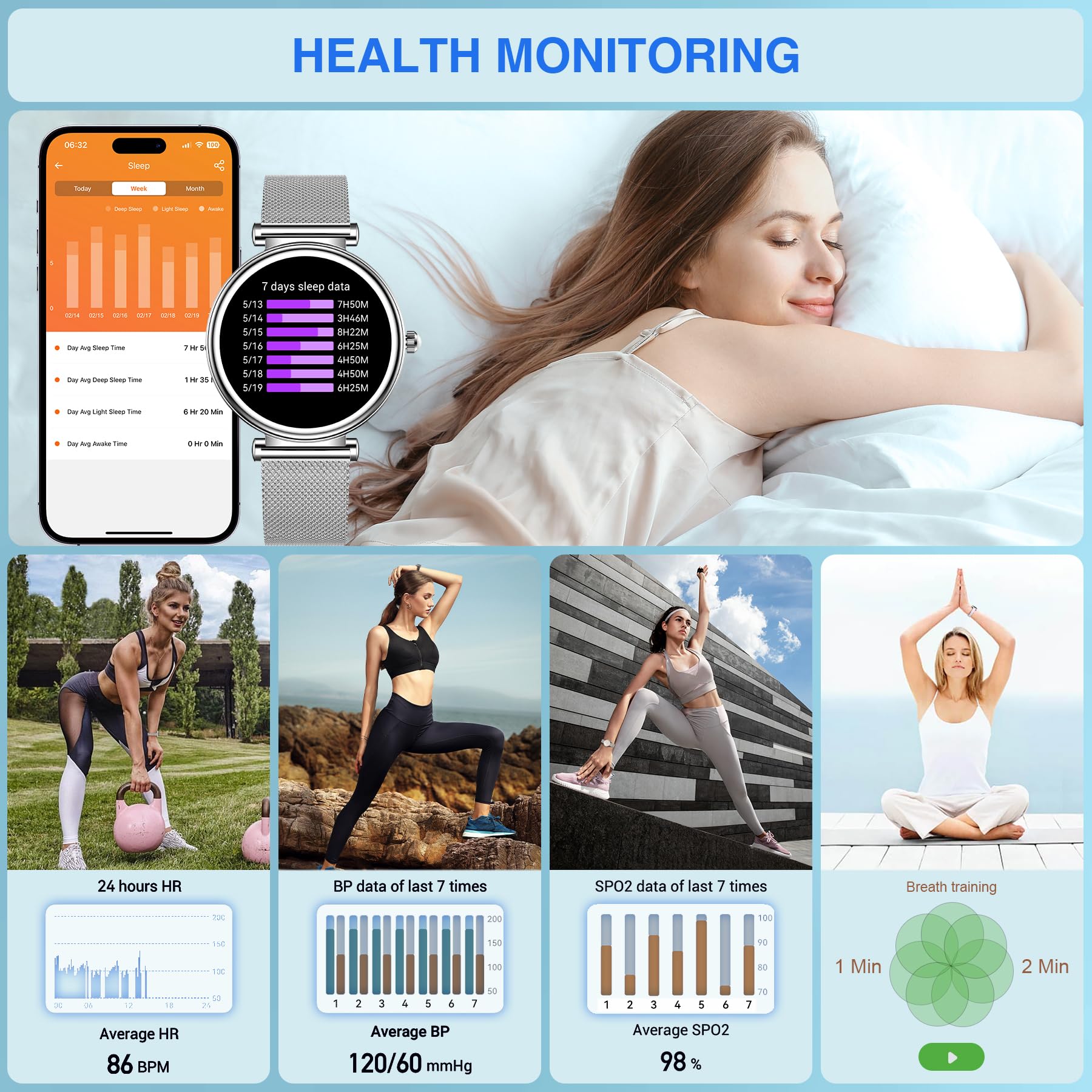 Reloj Mujer Inteligente con Llamadas, 1,3" Smartwatch con 120+ Modos Deportivo, Reloj Digital Mujer, Monitor Sueño, IP67 Pulsera Actividad Pulsómetro/Podómetro, Smart Watch para Android iOS