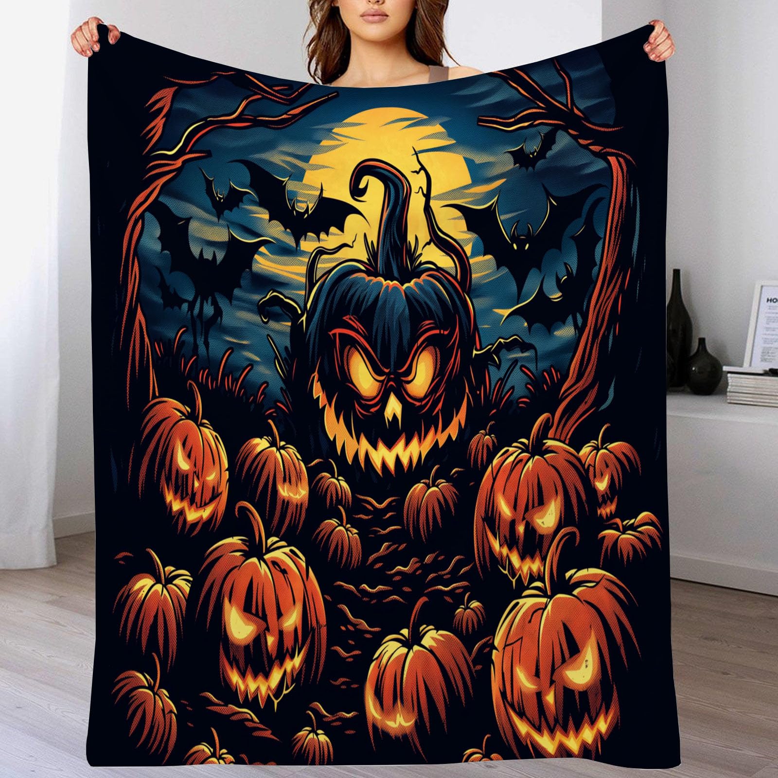 Plaid Halloween moelleux 150x200cm pour oublier les soirées d'automne froides