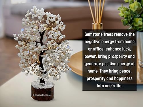 Vista 19 de Árbol de la vida de cristal curativo natural de piedra lunar blanca, Feng Shui, árbol de la vida de la fortuna para decoración del hogar