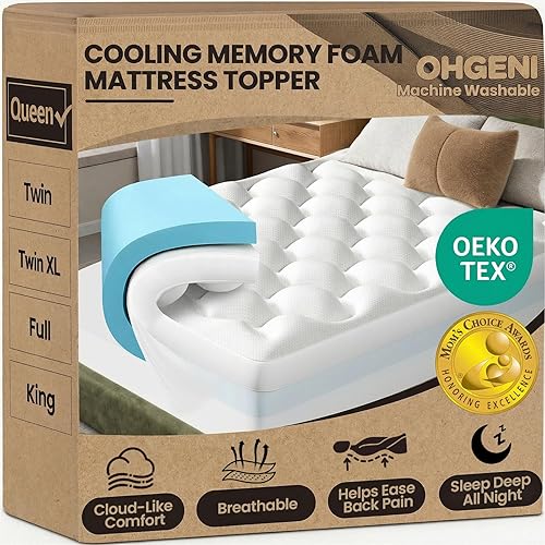 Miniatura 17 de OhGeni Cubrecolchón de doble capa de 4 pulgadas, espuma viscoelástica de gel y almohadilla superior suave de 2 pulgadas, funda de colchón, sueño