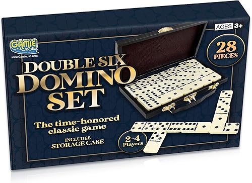 Miniatura 7 de Gamie Juego de dominó Double Six para adultos, juego en funda de piel sintética, 28 azulejos de dominó para niños y niñas, divertido kit educativo