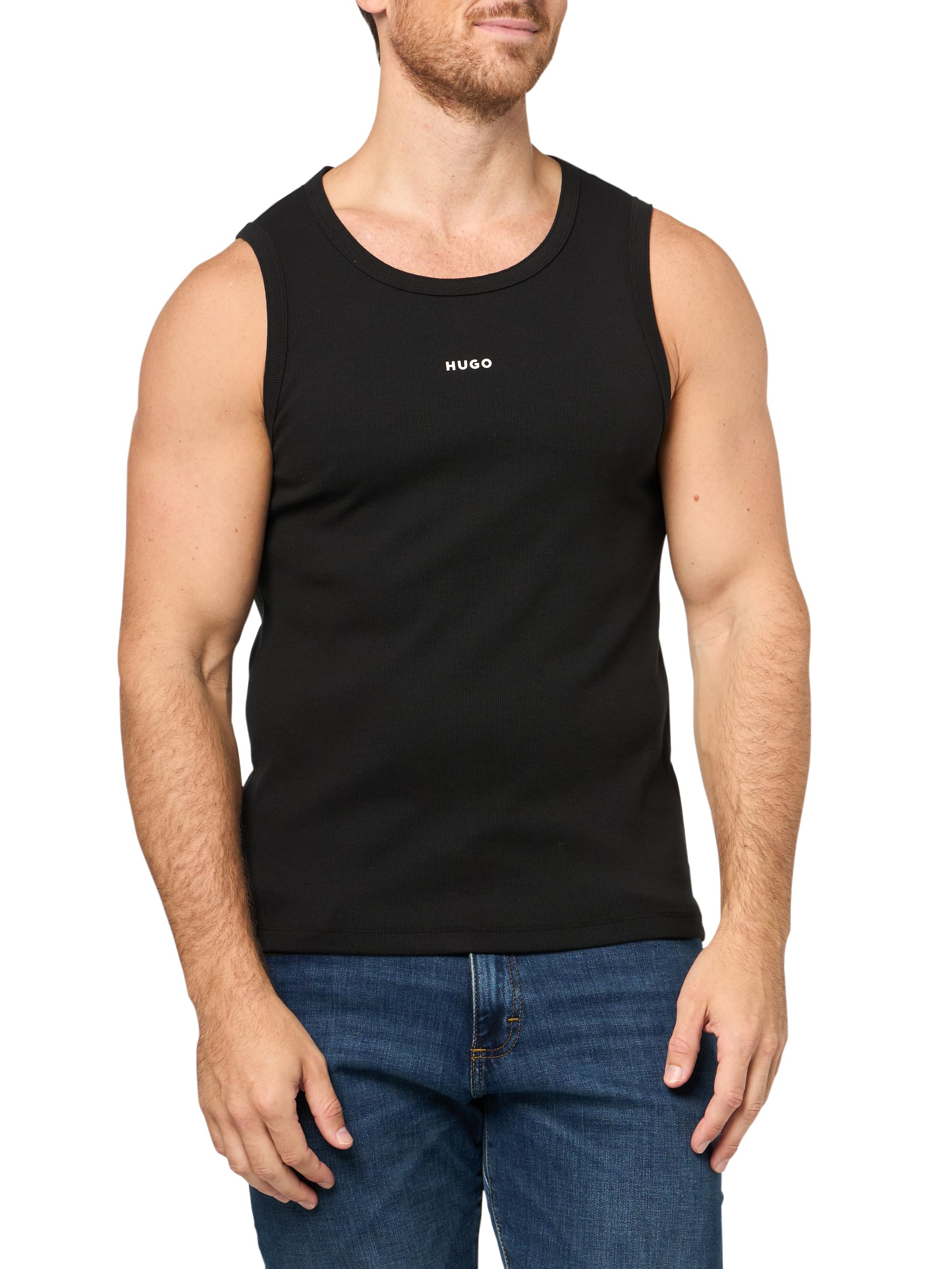 HUGO Men's Small Tonal Logo Muscle Tank, Black Carbon, Medium