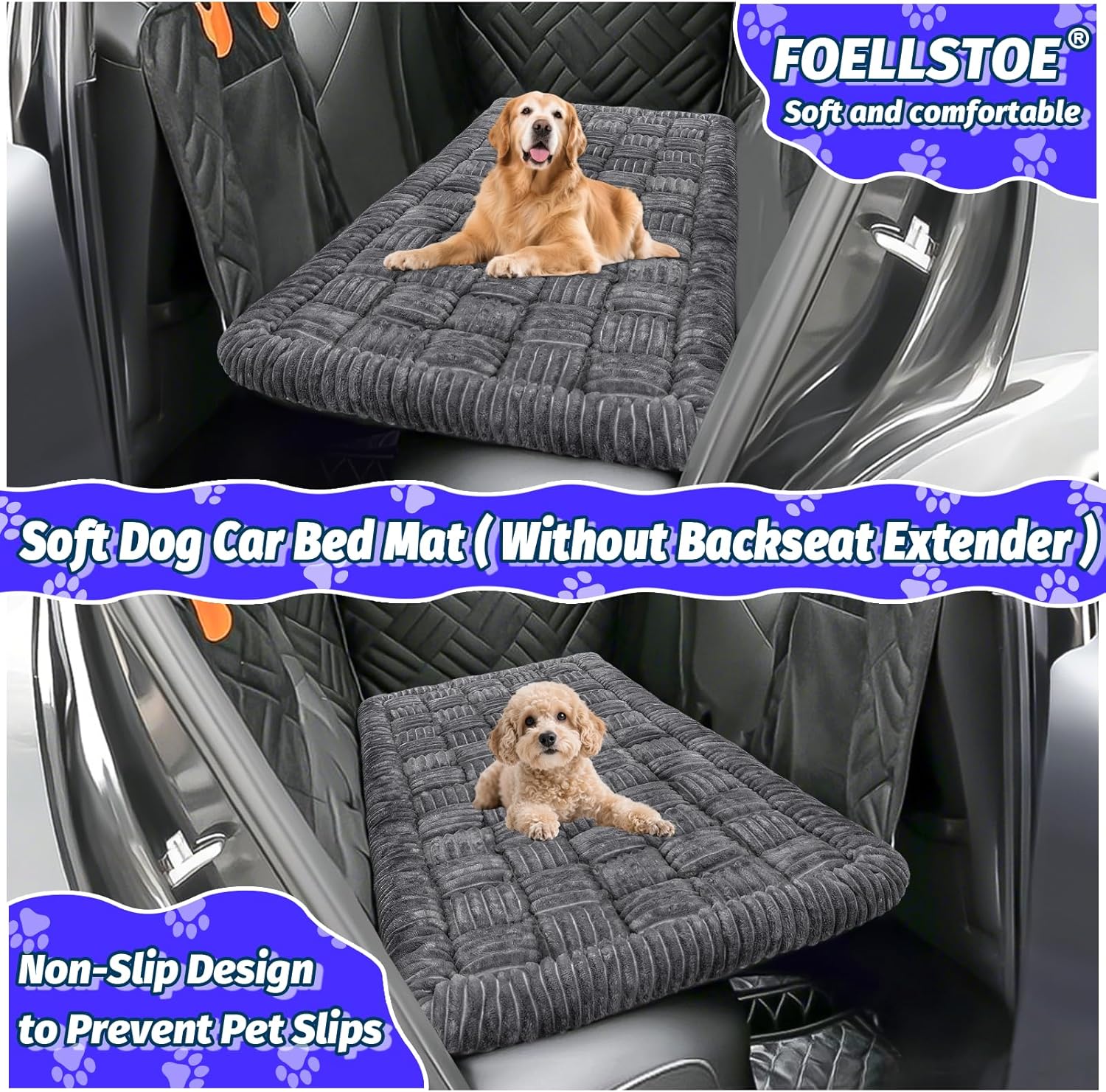 Dog Bed Mat for Car, Non-Slip Plaid Dog Bed for Car Back Seat, Pet Blanket for Backseat Extender，Travel Pad for Dogs Blanket for Seat Covers (Grey 50"×24.6")