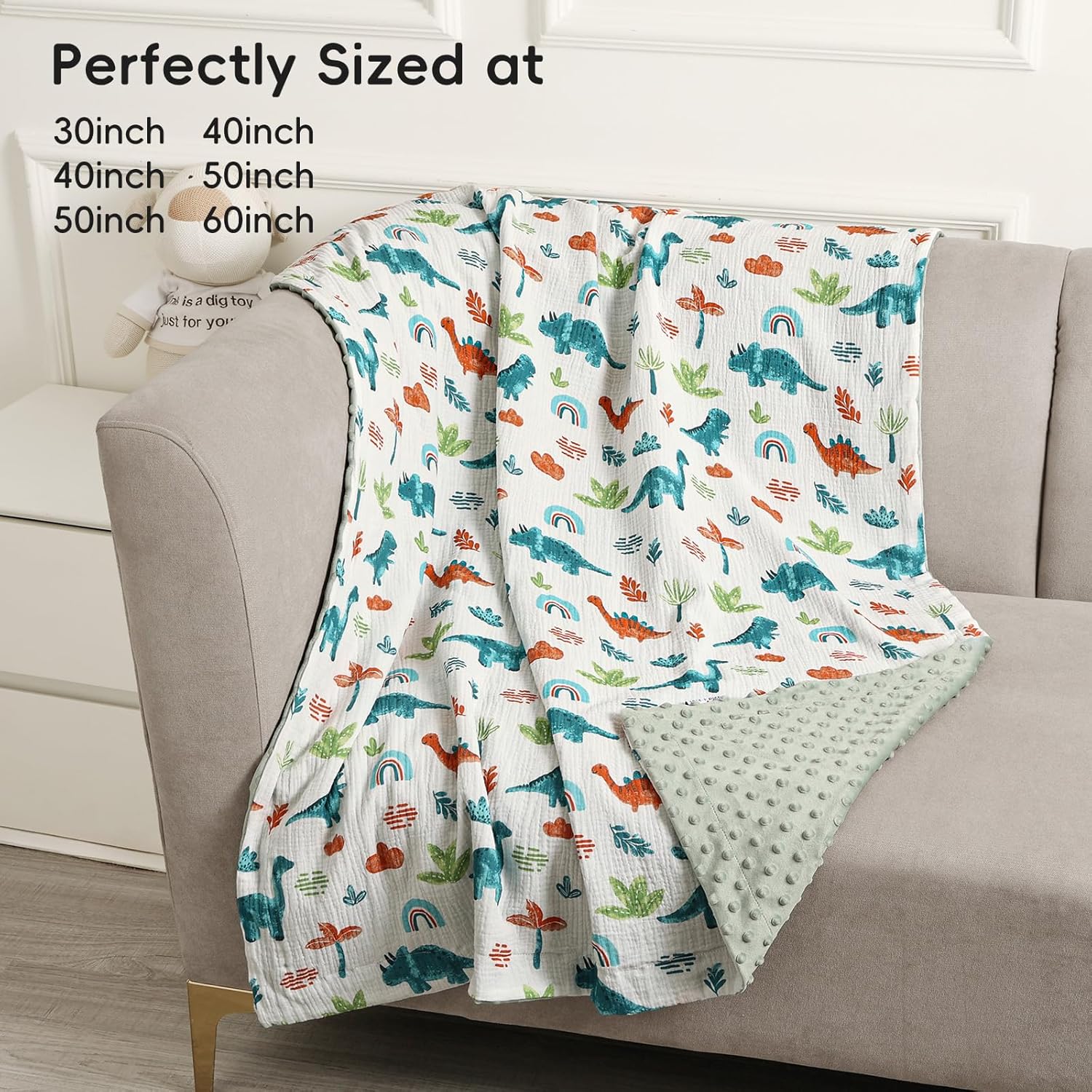 david's kids Muslin Minky Baby Blanket for Boys Girls with Muslin Cotton Front and Dotted Fleece Backing, Breathable and Soft Lightweight Receiving Blanket for Newborns, 40x50 Inches, Dinosaur - Image 8