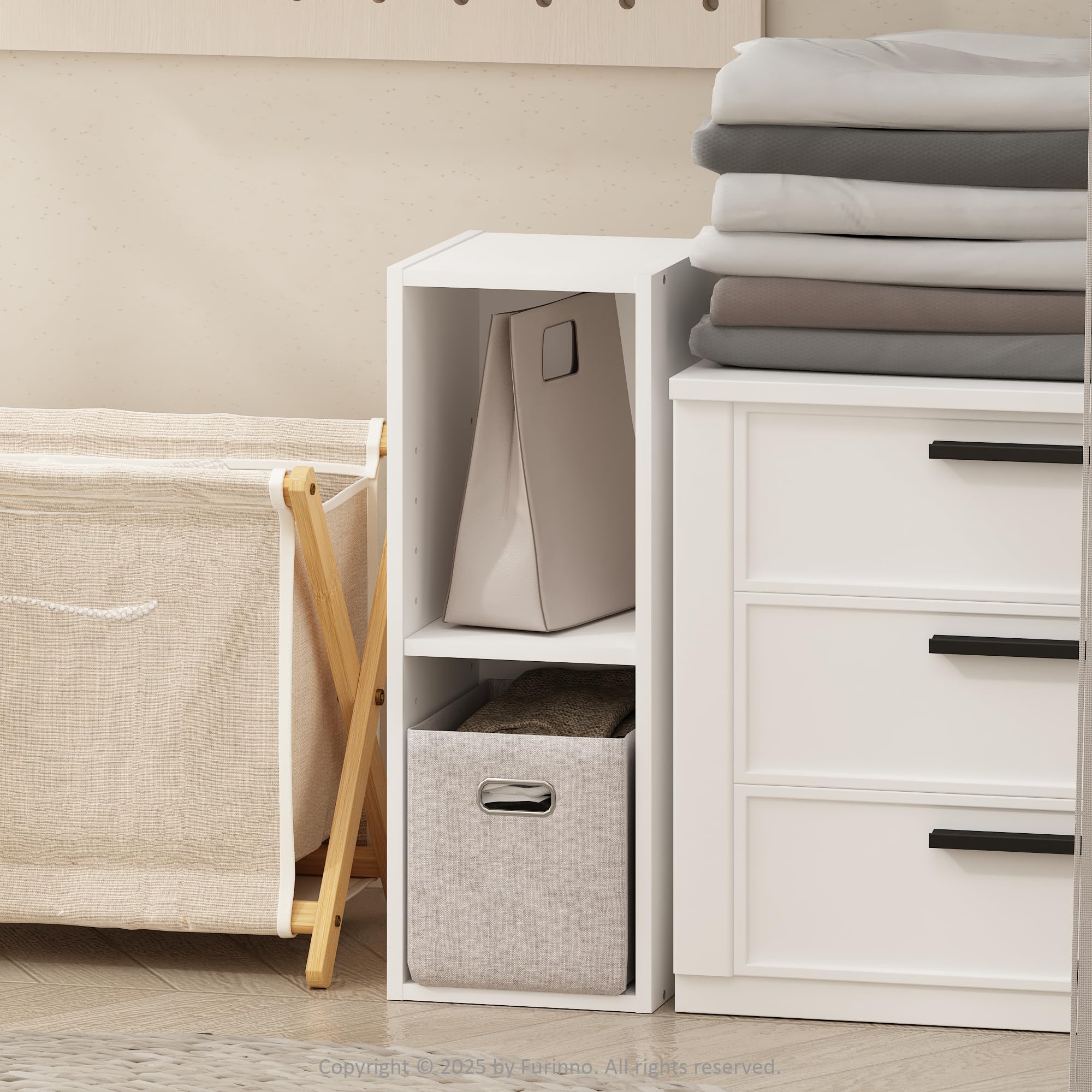Furinno Reed 2-Tier Closet Organizers and Storage, Closet Organizer, Open Shelf Closet Storage, for Wardrobe, Bedroom, Living Room, 8-Inch Width, White