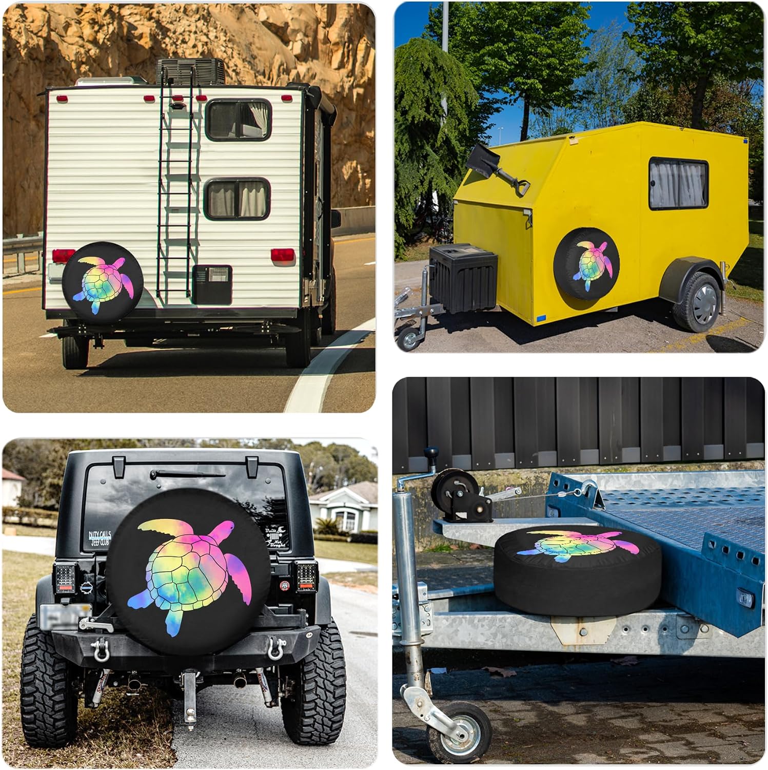 Colorful Sea Turtle Spare RV Tire Cover Funny – Oxford Fabric RV Van Accessories with Weatherproof, UV-Resistant Protection for Backcountry Travel - 13 Inch image 3