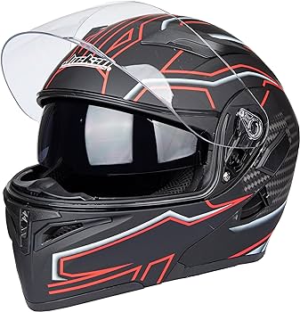 Rさま Kask motocyklowy typu flip up z podwójnym wizjerem, ochrona przed