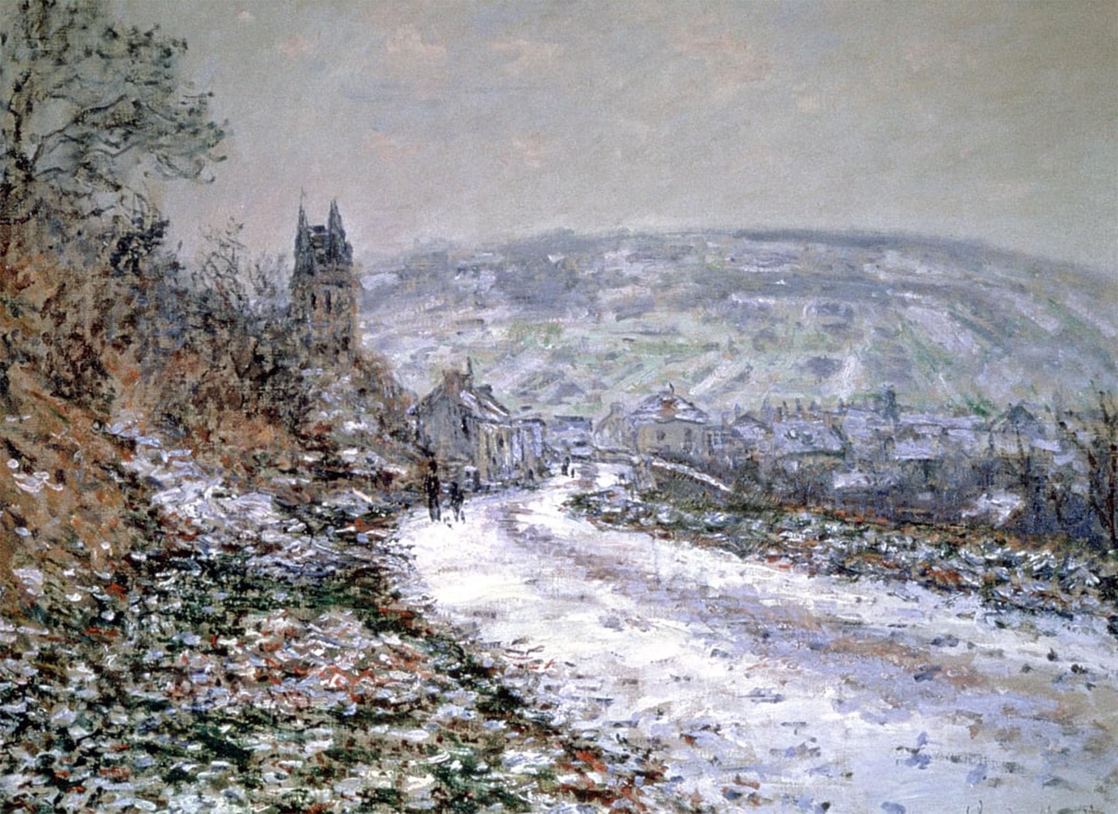 SERENDIPITP Abstract Painting Mural Print Picture Wall Decor Painting Entrance to the Village of Vetheuil in Winter by Claude Monet Vintage Wall Artwork for Home Decor 60x90cm