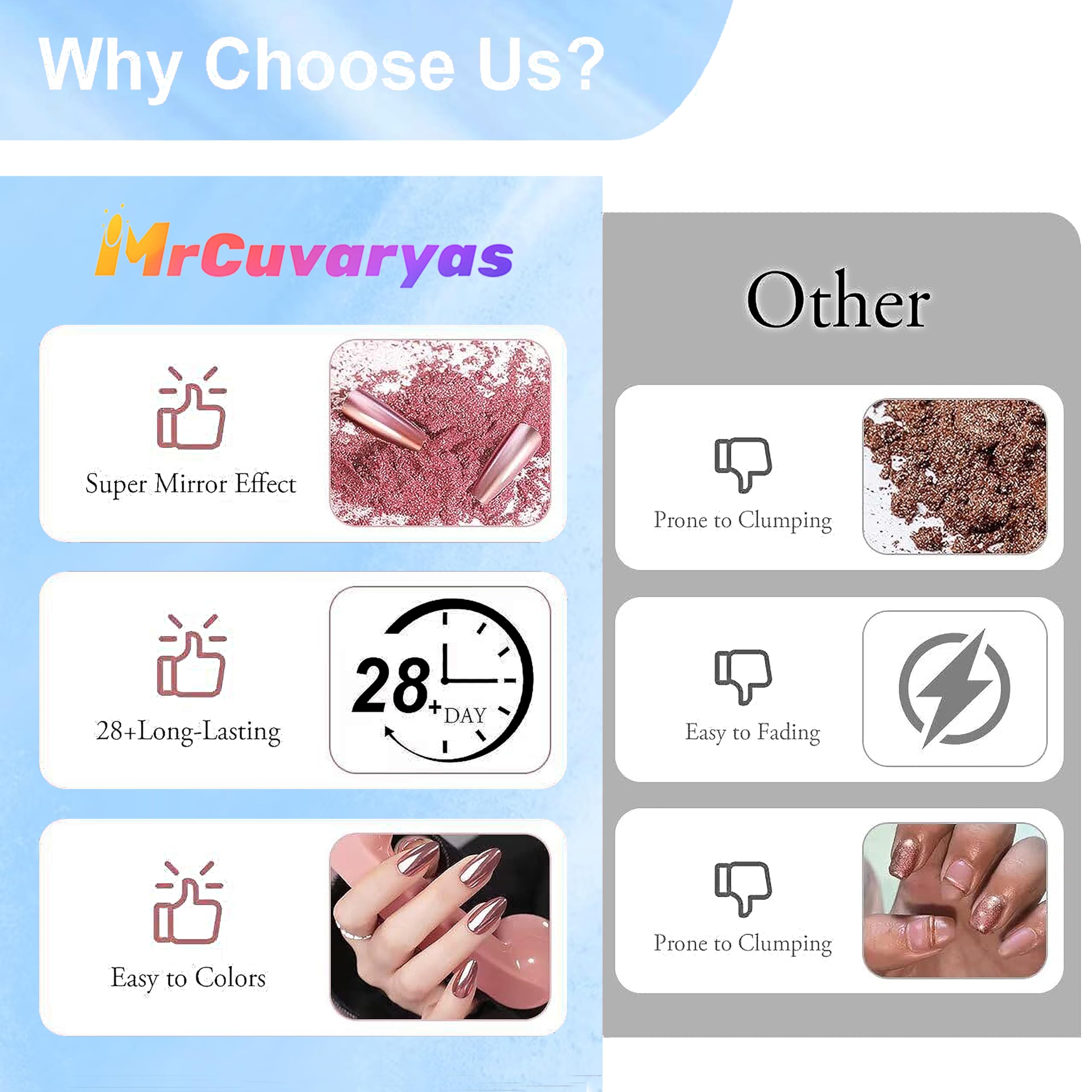 Chrome Nail Powder, 4 kolory, chromowany puder brokatowy, zestaw - proszek do paznokci, proszek do paznokci, błyszczący proszek, efekt lustrzany, DIY