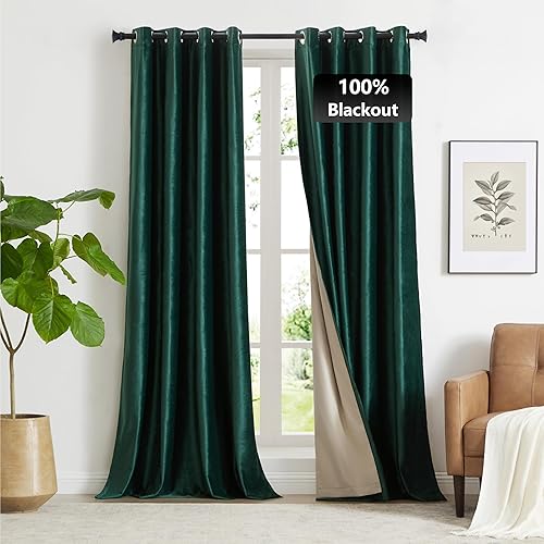 GIGIZAZA Cortinas de terciopelo 100% opacas de 84 pulgadas, 2 paneles, cortinas de ventana verde esmeralda con forro térmico de lujo para sala de
