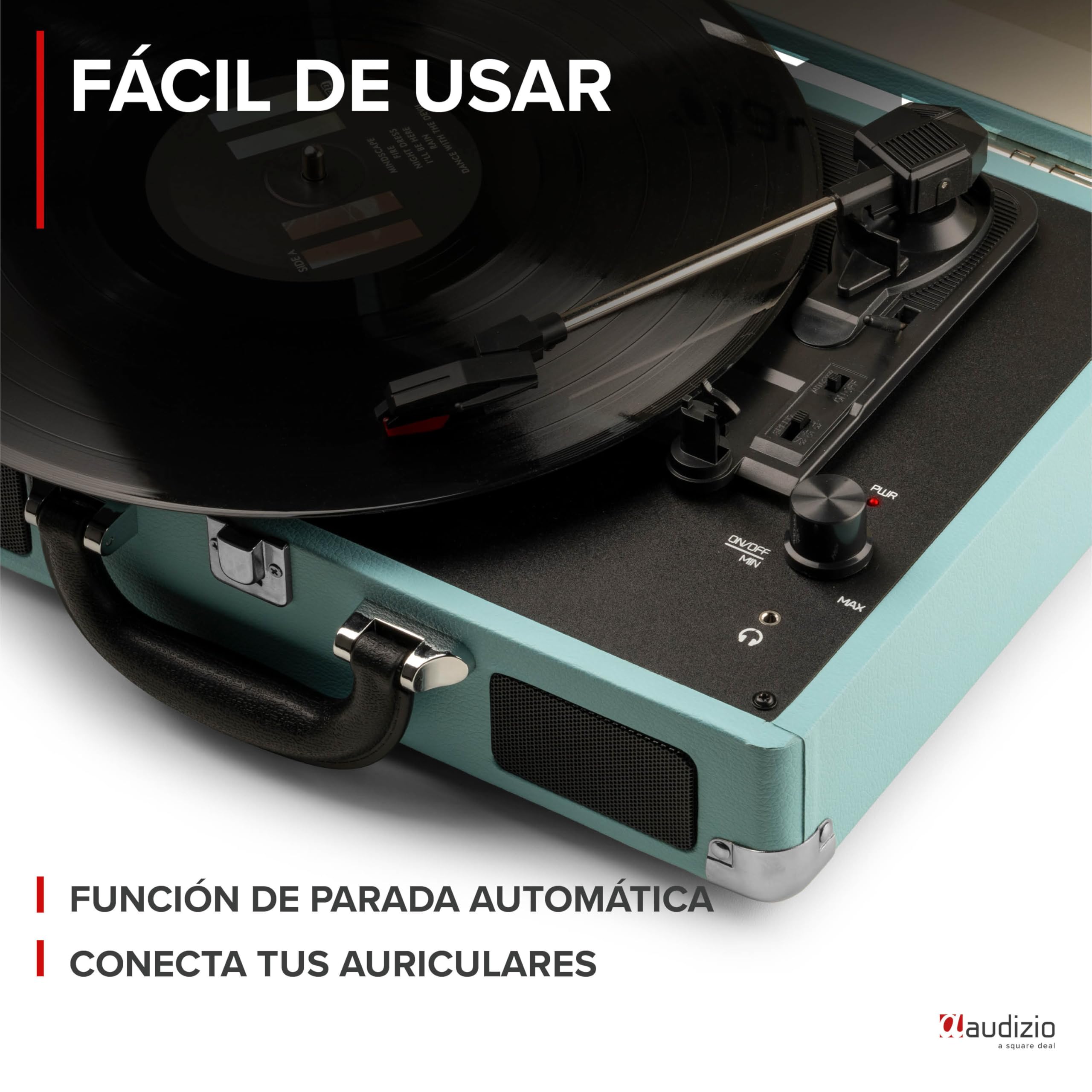 Audizio RP114BL Tocadiscos Azul con Altavoces Integrados, Adaptador de 3 Velocidades (33, 45, 78 RPM), Conexión AUX y Salida RCA – Reproductor de Vinilo Estilo Retro con Sonido Analógico Estéreo