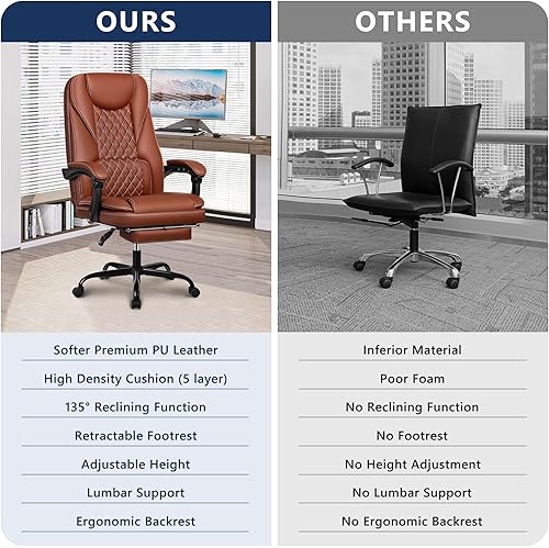 Miniatura 8 de Guessky Silla de oficina ejecutiva, silla de oficina reclinable de cuero grande y alta con reposapiés, respaldo alto, silla de escritorio de oficina