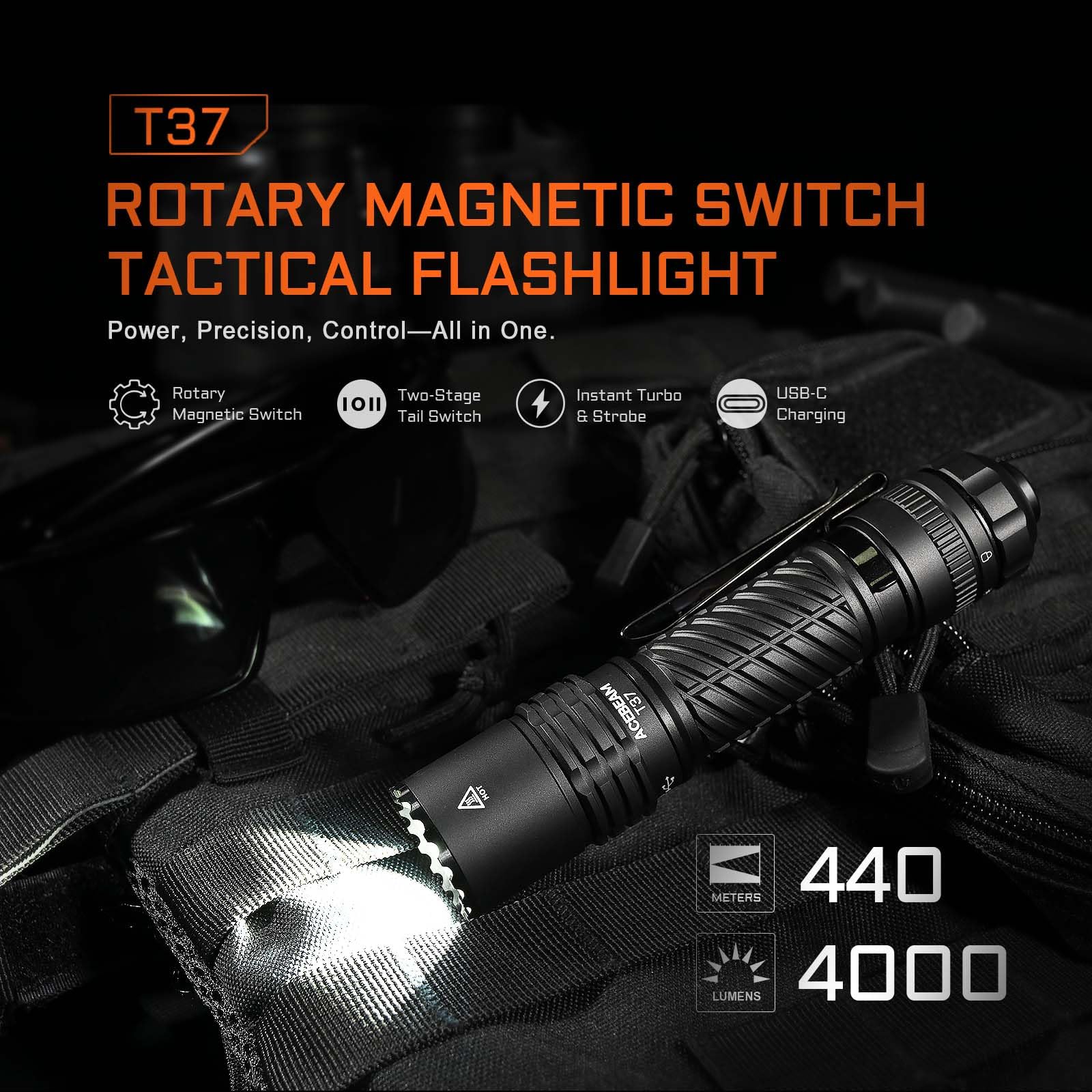 タクティカルフラッシュライト Acebeam T37 Amazon.co.jp: ACEBEAM T37 EDC タクティカル 5モード ロータリー磁気