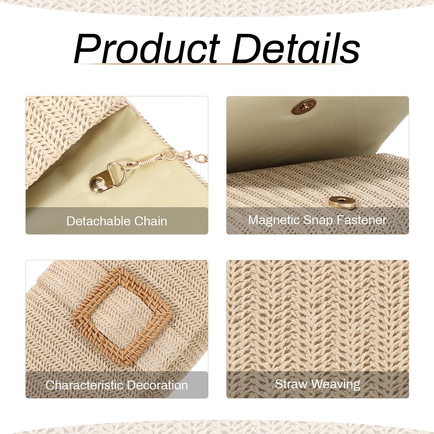 Straw Clutch Purse for Women Rattan Summer Evening Handbag Woven Beach Envelope Purse Raffia Handbag