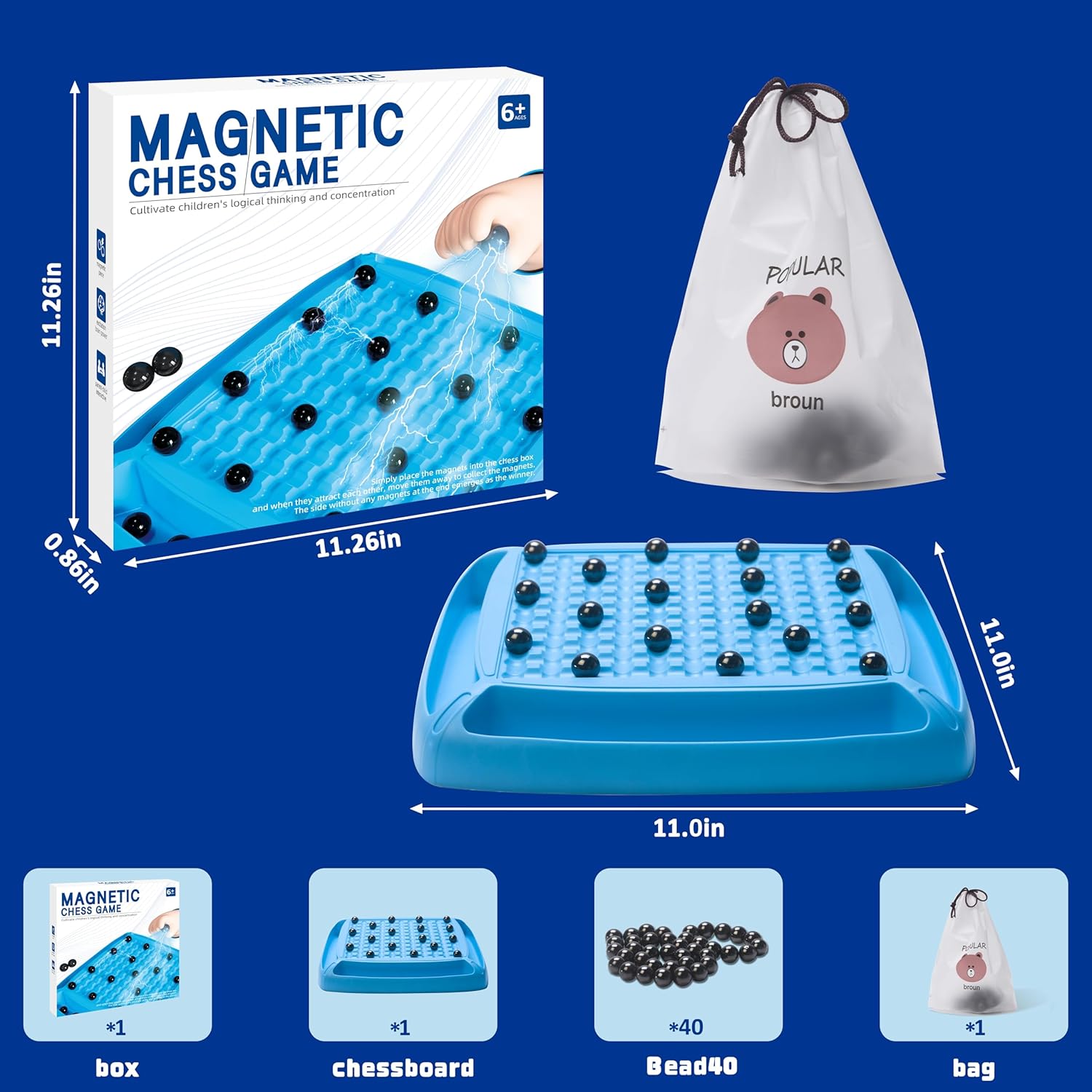 Magnet Game, Magnetic Game for Kids and Adults, Table Top Board Game for Kids 8-12, Magnet Chess Game 40Pcs for Family Games Night, 2-4 Players