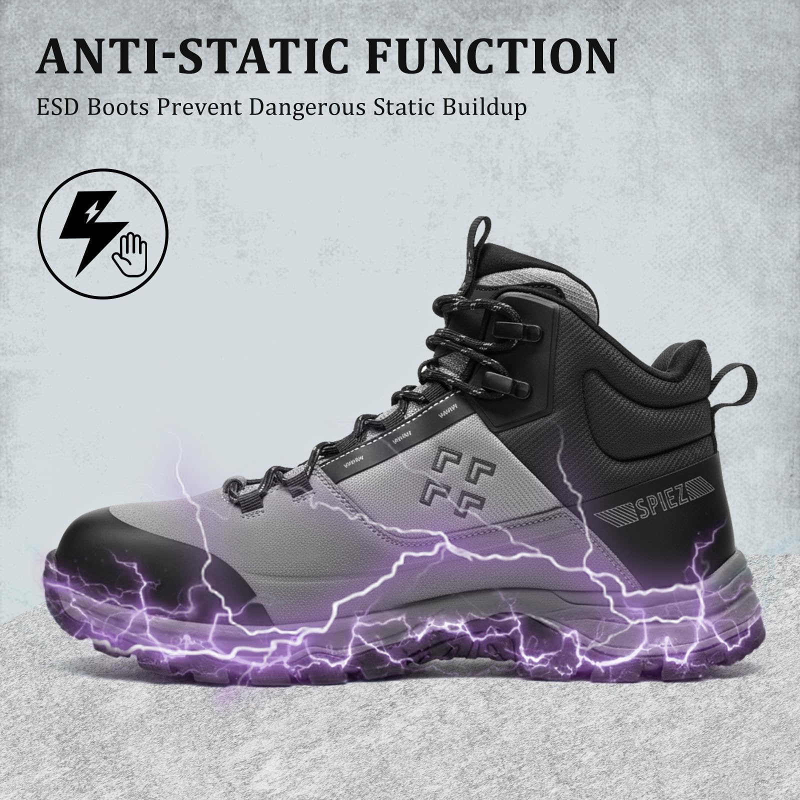 SPIEZ Chaussures de Sécurité Hommes S1 Légère Bottes de Travail ESD | Antidérapant Boots de Sécurité Hommes, Antistatique Chaussures de Travail Homme Embout Composite, Montante Basket Securite