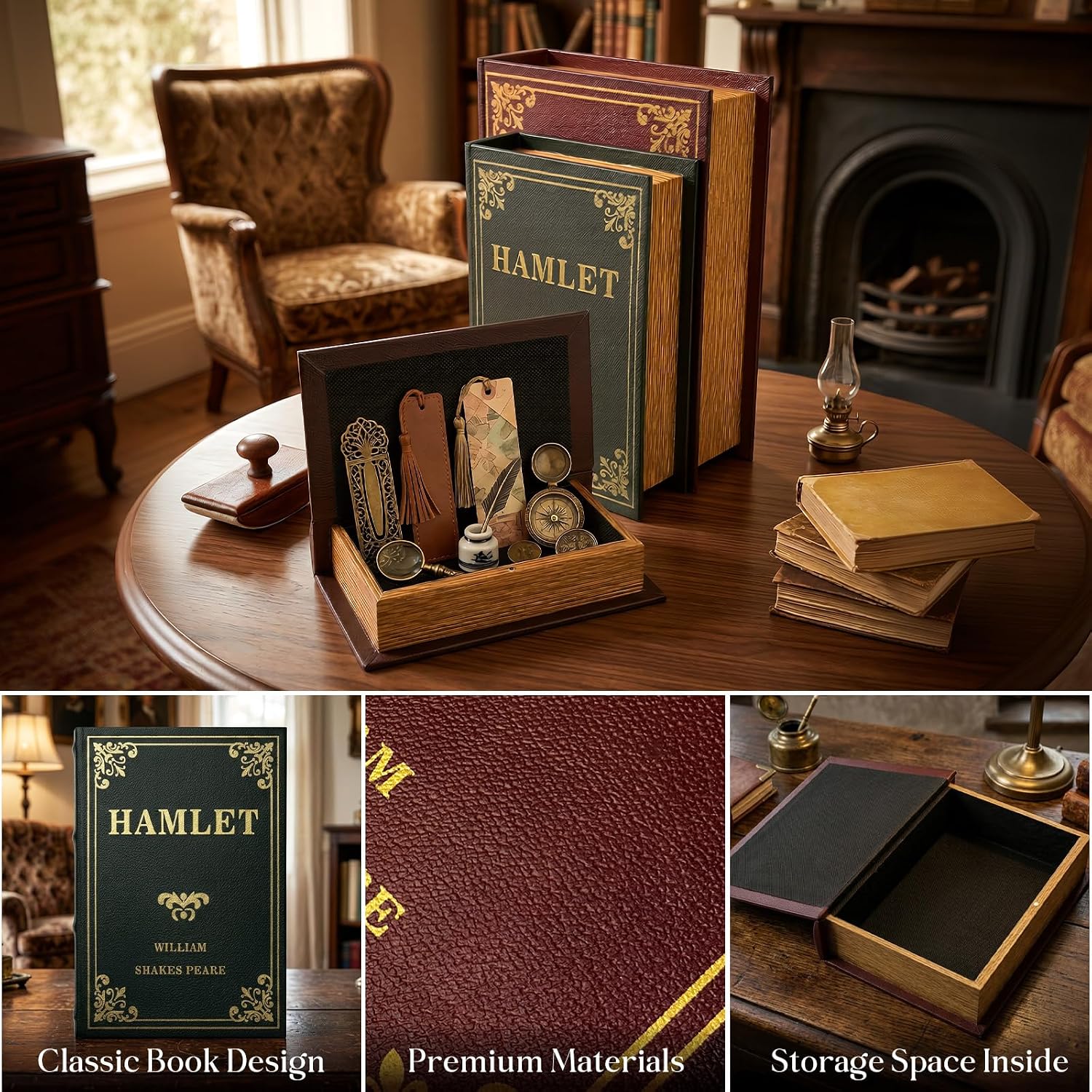 3 Pack Hollow Book Box for Storage, Vintage Decorative Books for Home Decor image 5