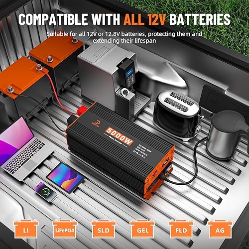 Miniatura 2 de Inversor de Potencia de 5000W Convertidor de 12V DC a 110V120V AC para RVCamiónBarcoCampingSolar Fuera de la Red Inversor de Potencia para Automóvil