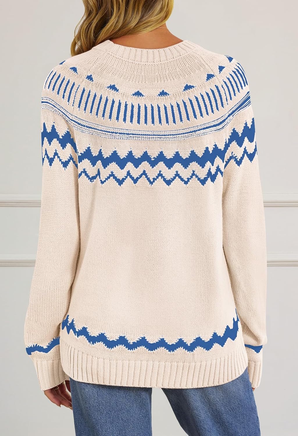 MEROKEETY Women's 2026 Fall Winter Fair Isle Argyle Pullover Sweater Striped Crew Neck Long Sleeve Vintage Knit Tops - Image 4