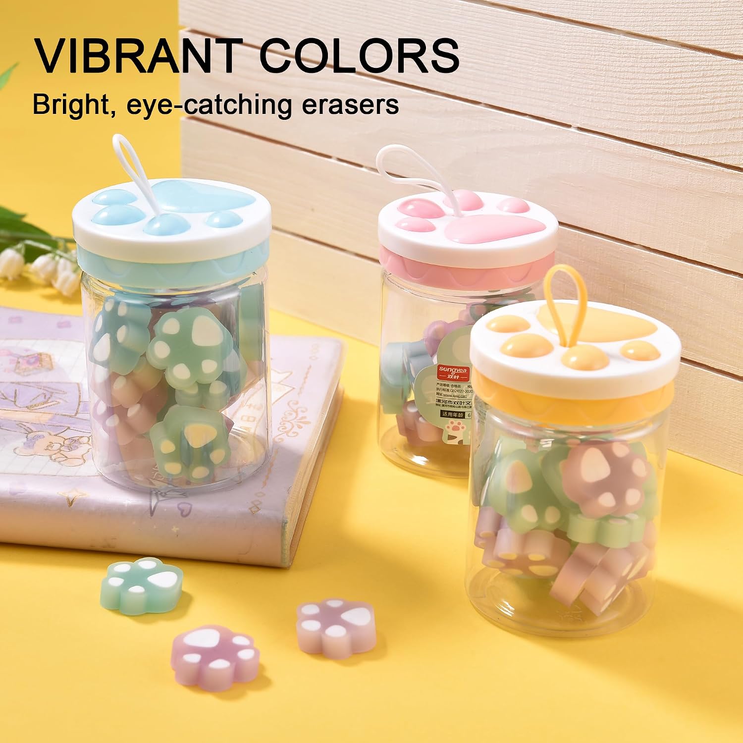 HILAZA 54Pcs Cat Paw Erasers for Kids, Fluorescent erasers, Kawaii Jelly Pencil Erasers Bulk for Office Supplies Classroom Rewards Party Favors image 4