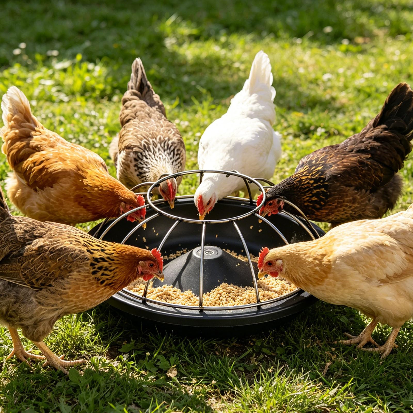 Alimentatore con sistemi automatici che alimentano il vassoio della mangiatoia per piccole aziende agricole e cortili Stazione di alimentazione domestica Soluzione di pollame