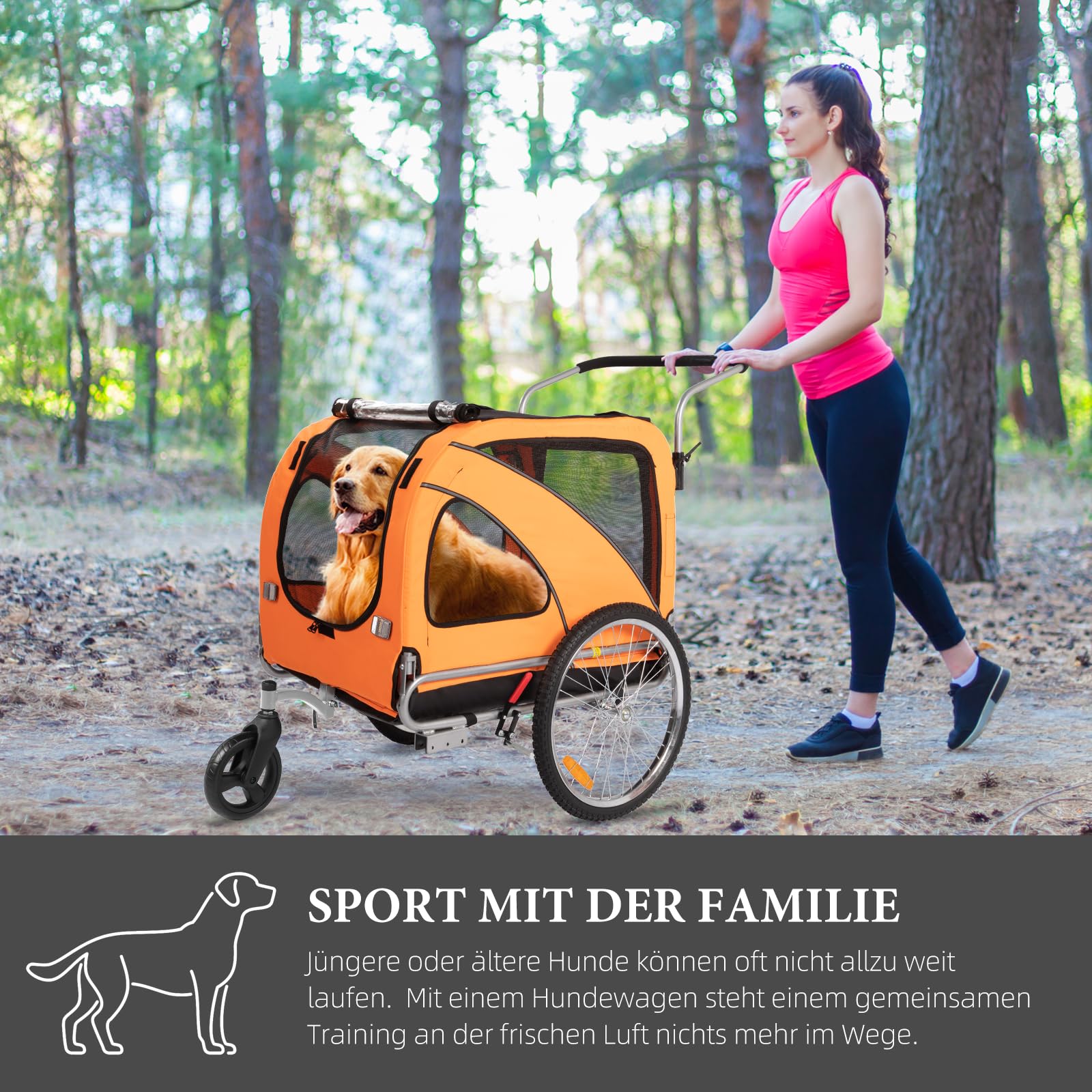 XL Hundeanhänger Fahrrad & Jogger 2-in-1 mit Handbremse und Reflektoren, stabiles 600D Oxford-Gewebe, Hundetransporter bis 40 kg