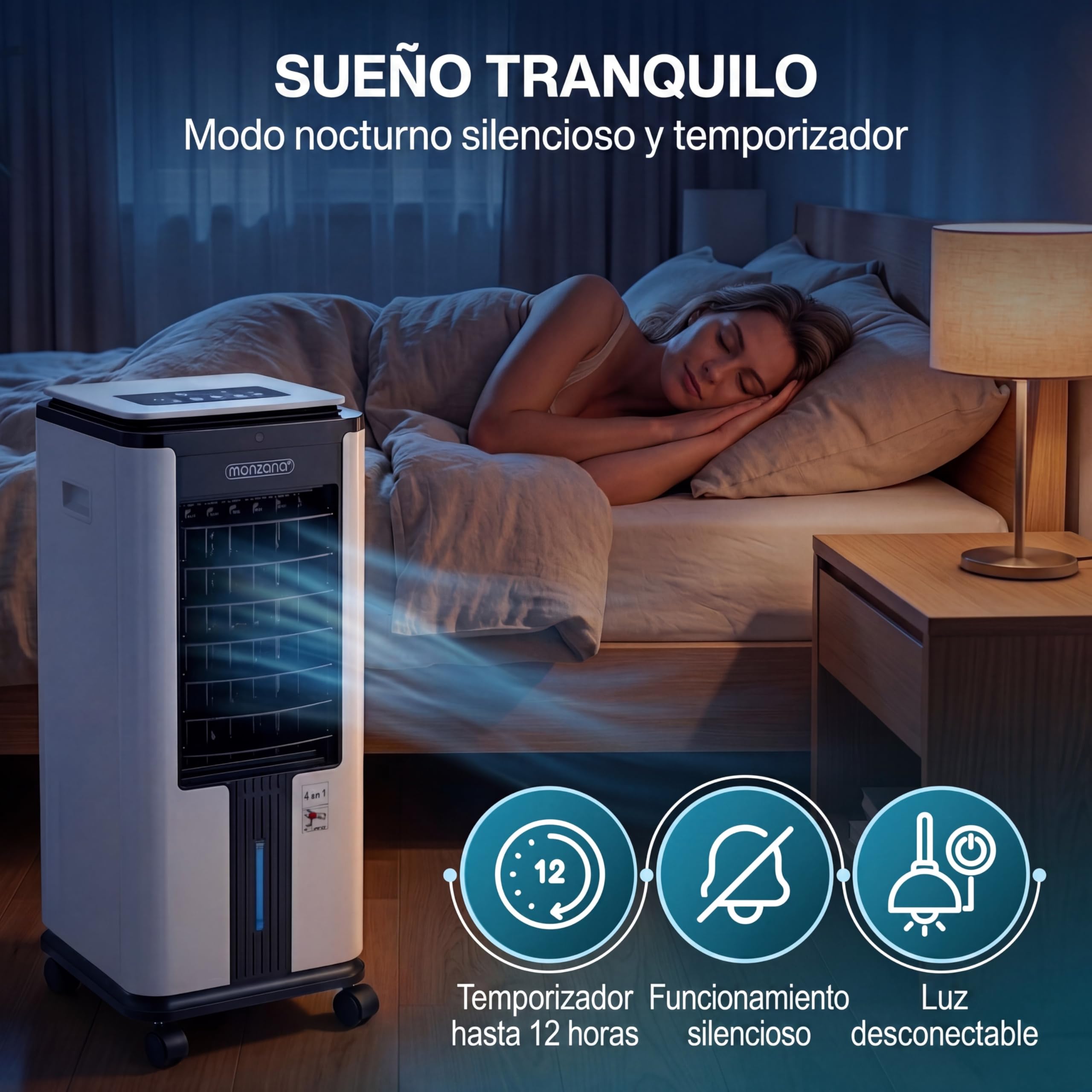 MONZANA® Enfriador de Aire 4en1 Humidificador Climatizador Ionizador Ventilador Temporizador 7L LED