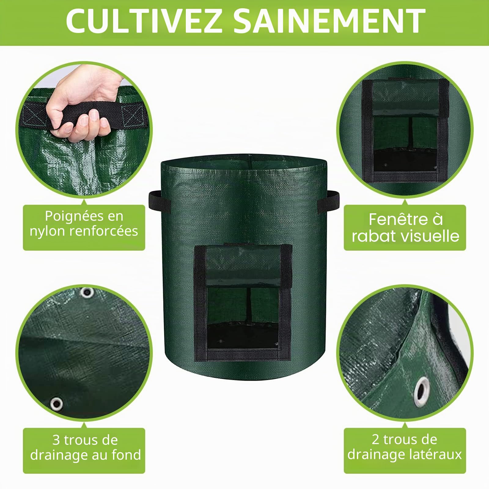 LITLANDSTAR Lot de 6 sacs de culture de pommes de terre, sacs de culture de 57 litres sacs de plantation de jardin avec fenêtres à rabat et poignées, sacs de culture de légumes pour pommes de terre