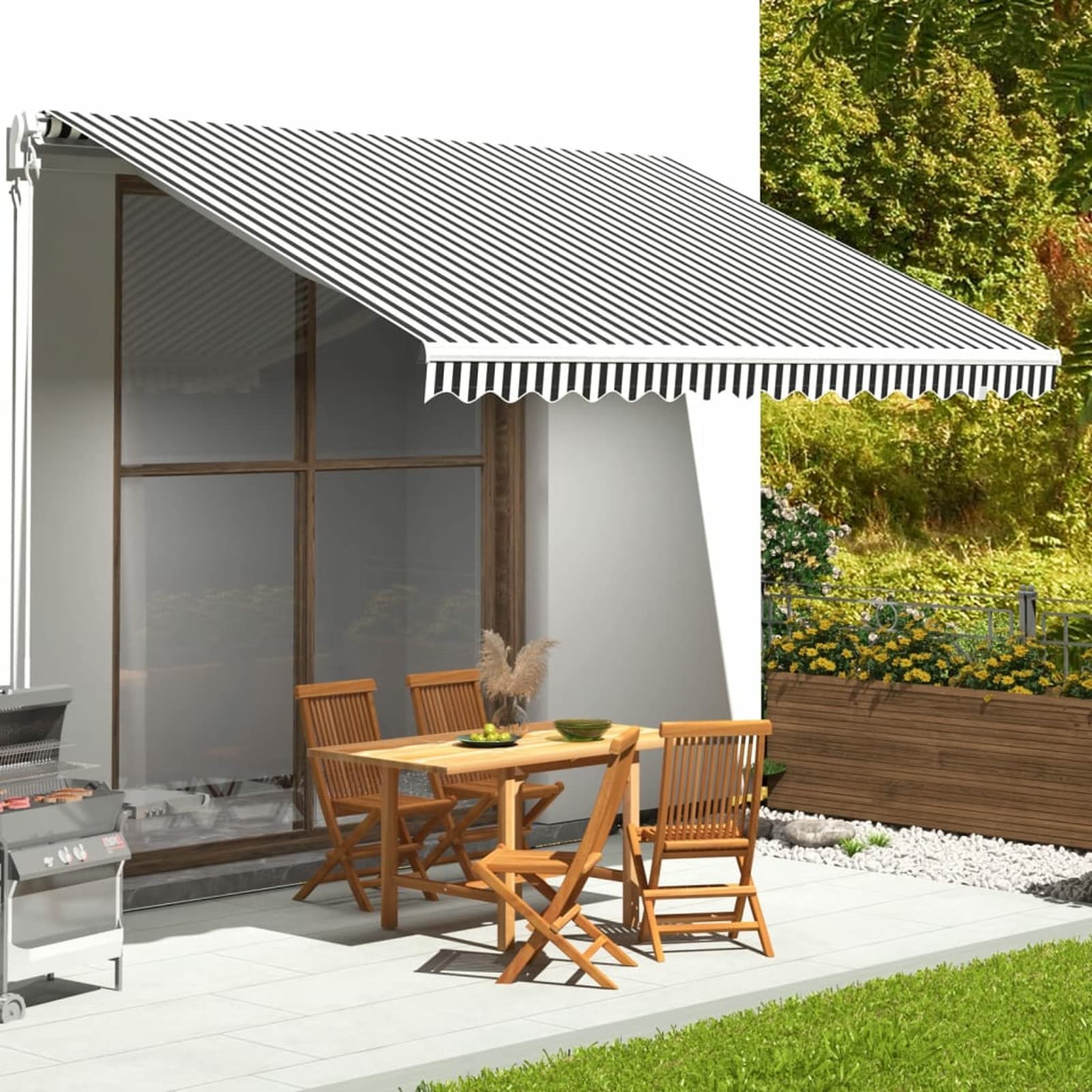 GJZQDKX UV Resistant Awning 450x350cm Outdoor Sunshade for Patio Garden Fabric in Anthracite & White Weatherproof Canopy for Stylish Protection