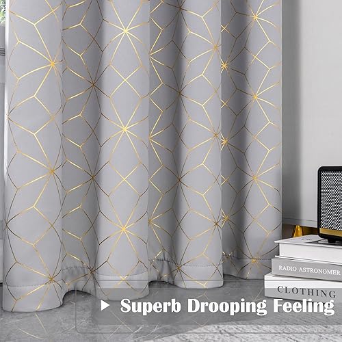 Miniatura 6 de Beauoop Cortinas 100% opacas de 96 pulgadas de largo para dormitorio, sala de estar, cortinas con patrón dorado marroquí, con aislamiento térmico y