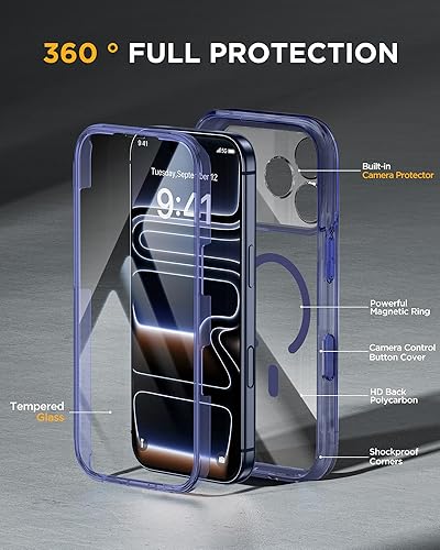 Miniatura 861 de Miracase Glass Series - Funda magnética para iPhone 15, compatible con MagSafe, de cuerpo completo, protector de pantalla de vidrio 9H integrado