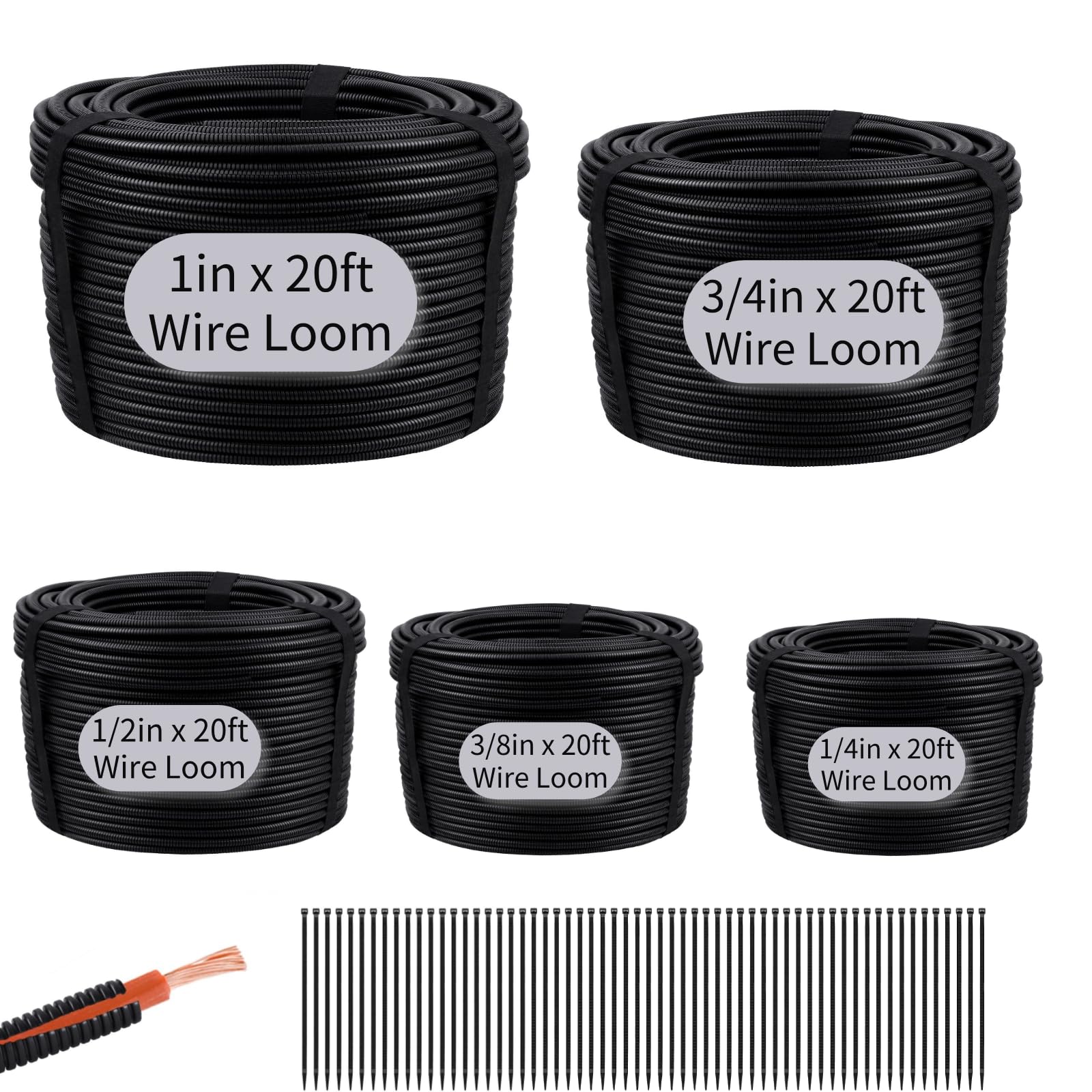 Oleitodh Tubo di protezione per cavi elettrici, 1/4,3/8,1/2,3/4,1 pollici x 6,1 m, protezione per cavi elettrici per auto, nautica, camper, agricoltura