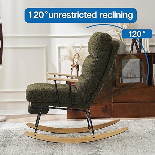 Miniatura 4 de MEETFAV Mecedora para guardería con respaldo ajustable, moderna mecedora deslizante de peluche con respaldo alto, reposapiés retráctil, silla