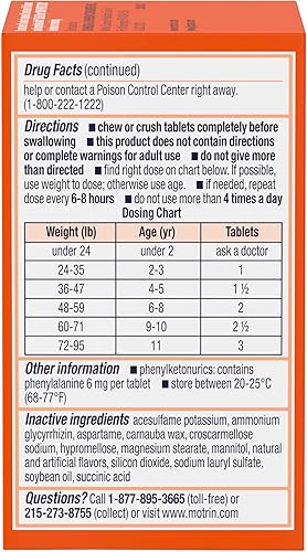 Miniatura 8 de Children's Motrin - Tabletas masticables sin colorantes con ibuprofeno, reductor de fiebre para niños y analgésico para dolor de garganta, fiebre,