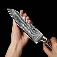 Vista 7 de Wakoli EDIB - Juego de cuchillos de cocina de Damasco de 2 piezas – Santoku y Santoku pequeño con núcleo VG10 hechas de cuchillas de acero