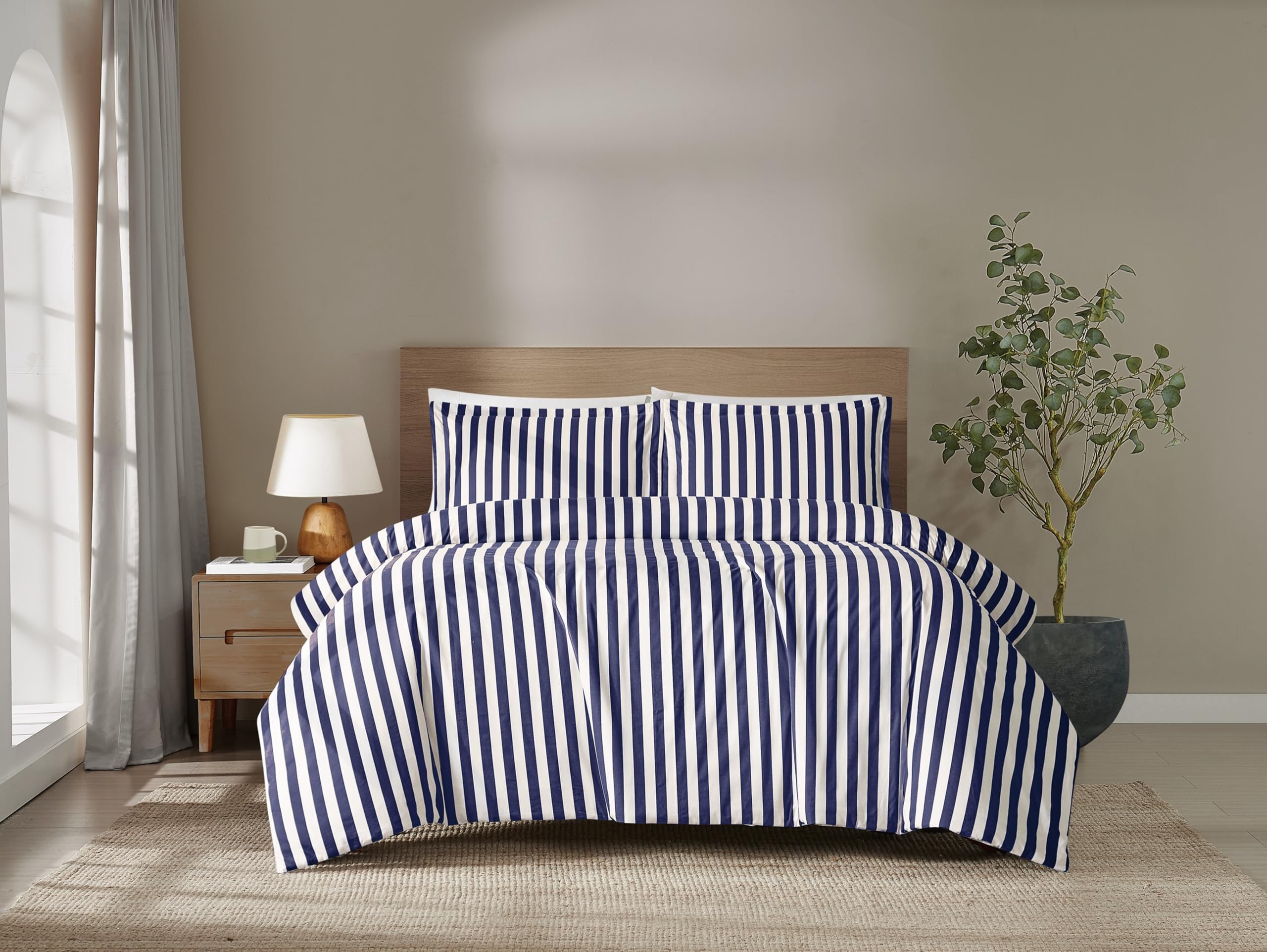 Brooklyn Loom Levi Stripe White/Navy King 3 Piece Comforter Set