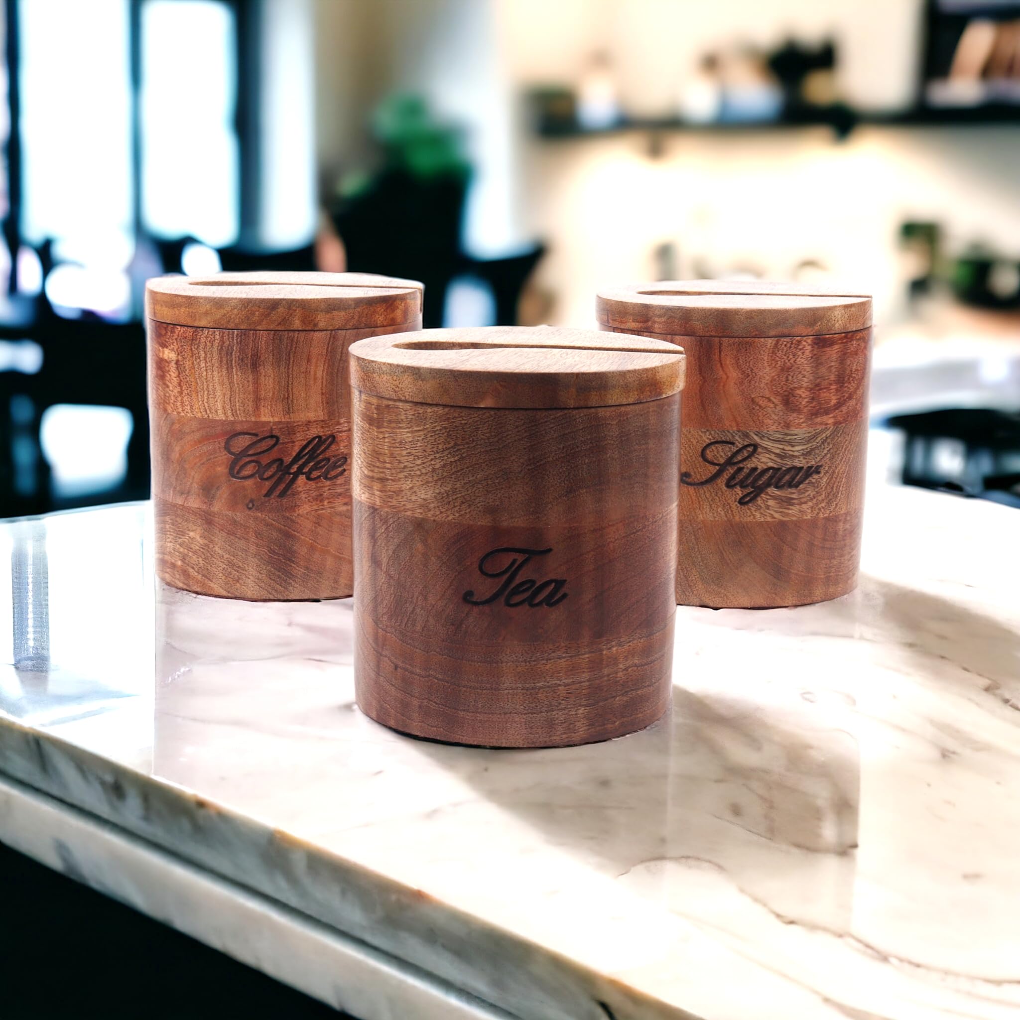 Creation India Craft Handmade Wooden Jar for Tea, Sugar & Coffee, Wooden Tea and Coffee Container, Kitchen Decor Wooden Jar - Text Engraved, Single or Multi Pack. (Set of 3) (B0D35PLVKK) Amazon Price History, Amazon Price Tracker