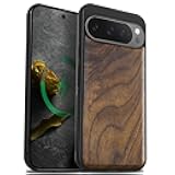Magnetic Wooden Case for Google Pixel 9 Pro XL Case, Wood Artisan Engraved & Soft TPU Shockproof Cover, Compatible with MagSafe Wireless Chargers (Natural Grain) Walnut
