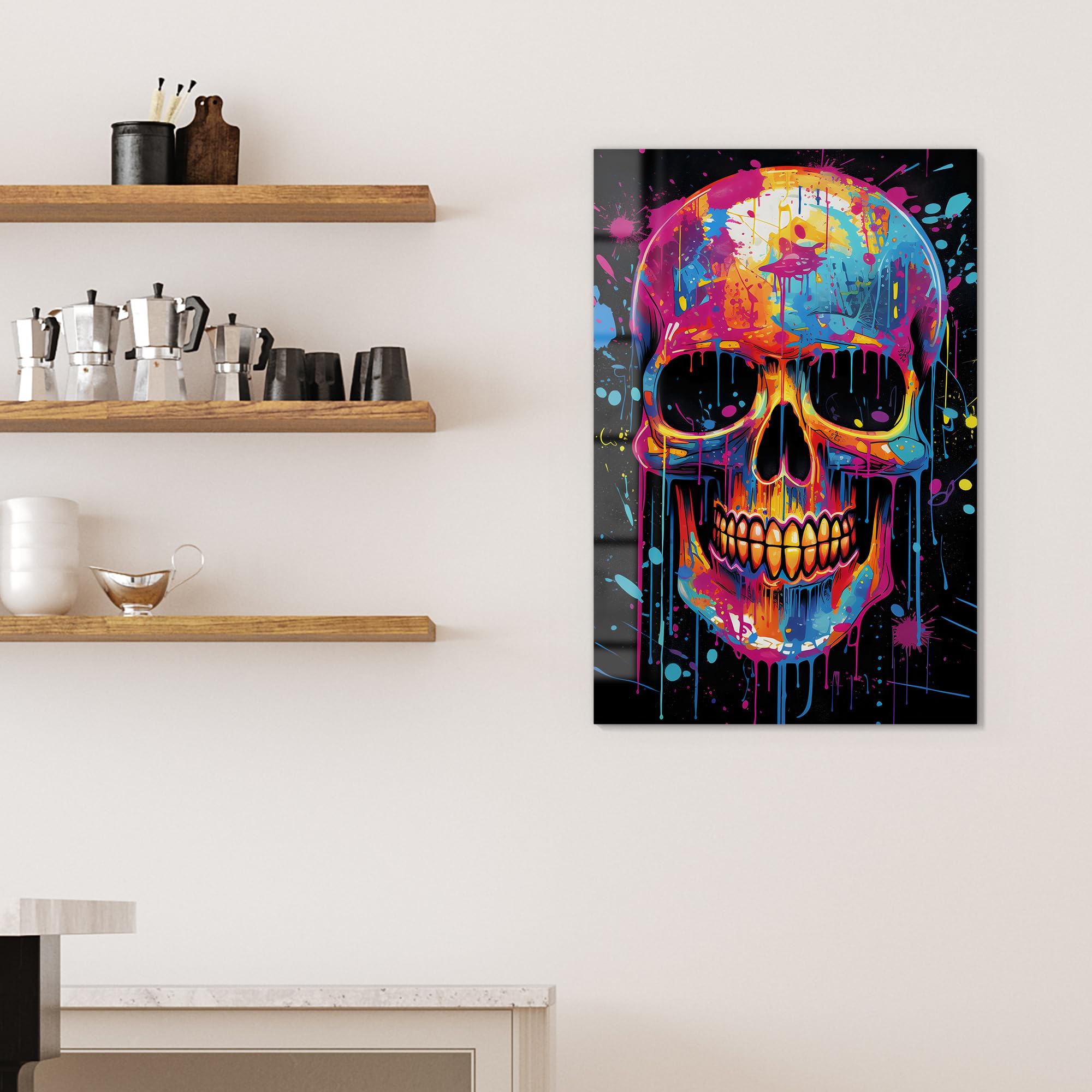 DEQOART Pizarra magnética de cristal, 60 x 90 cm, diseño "vivaz transitoria", pizarra magnética de cristal, incluye imanes, bolígrafo y paño para cocina y oficina, pizarra magnética y se puede