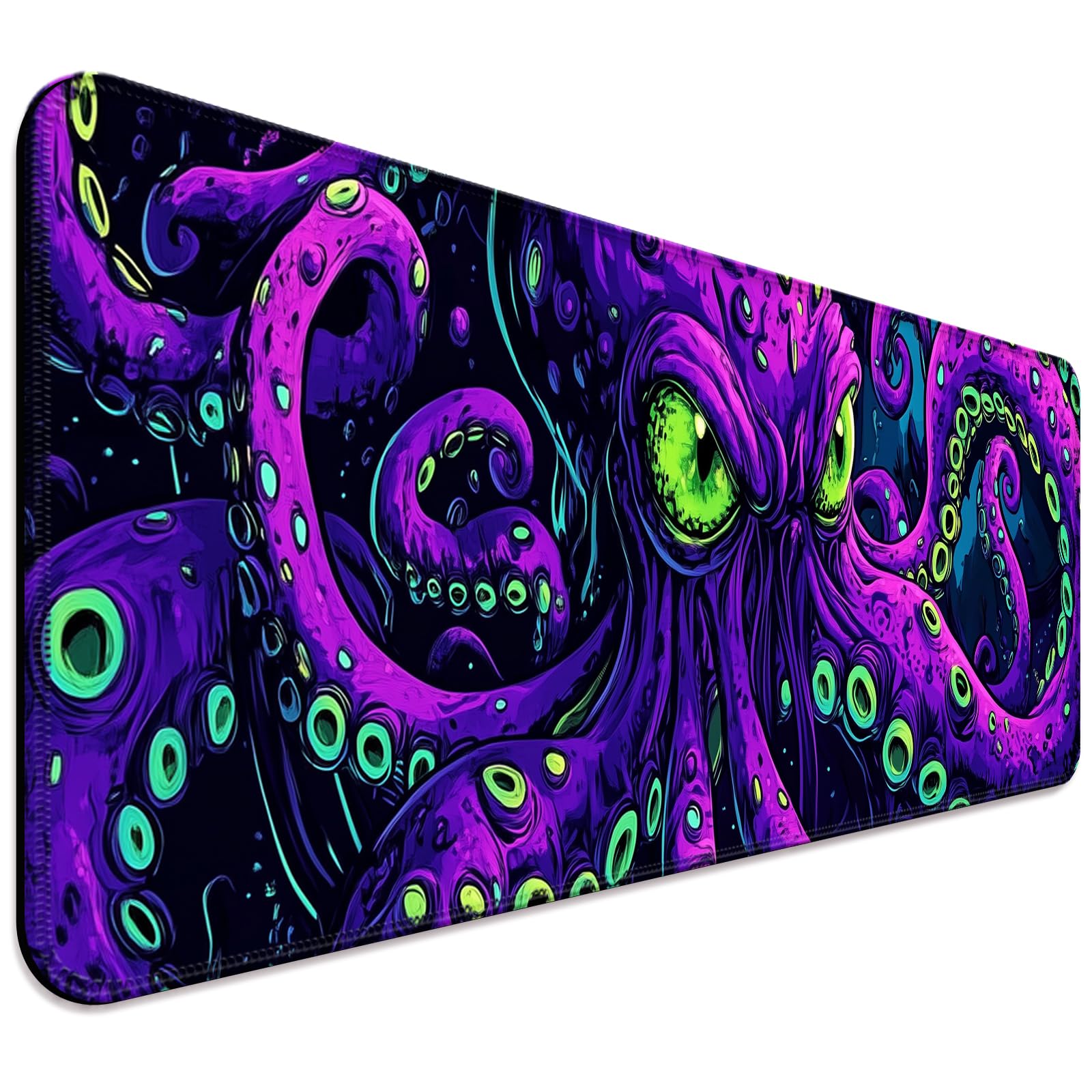 JIANG100 Octopus Monster Gaming Desk Mat, Computer Keyboard Large Extended Cool Neon Animal Mouse Pad for Office and Home, 31.5×11.8 Inches, XL