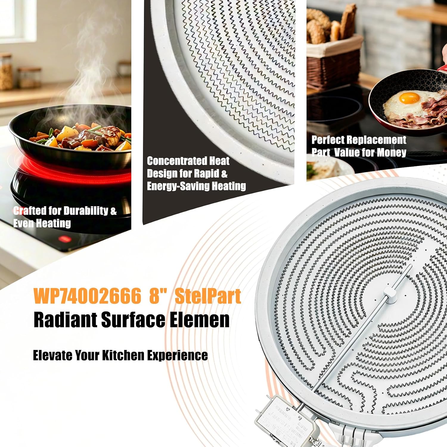 Stelpart WP74002666 8" Dual Radiant Surface Element for Whirlpool | Compatible with erfectly matches these models: 629.45765690 629.45765790 629.45766 629.457667920 629.45769790