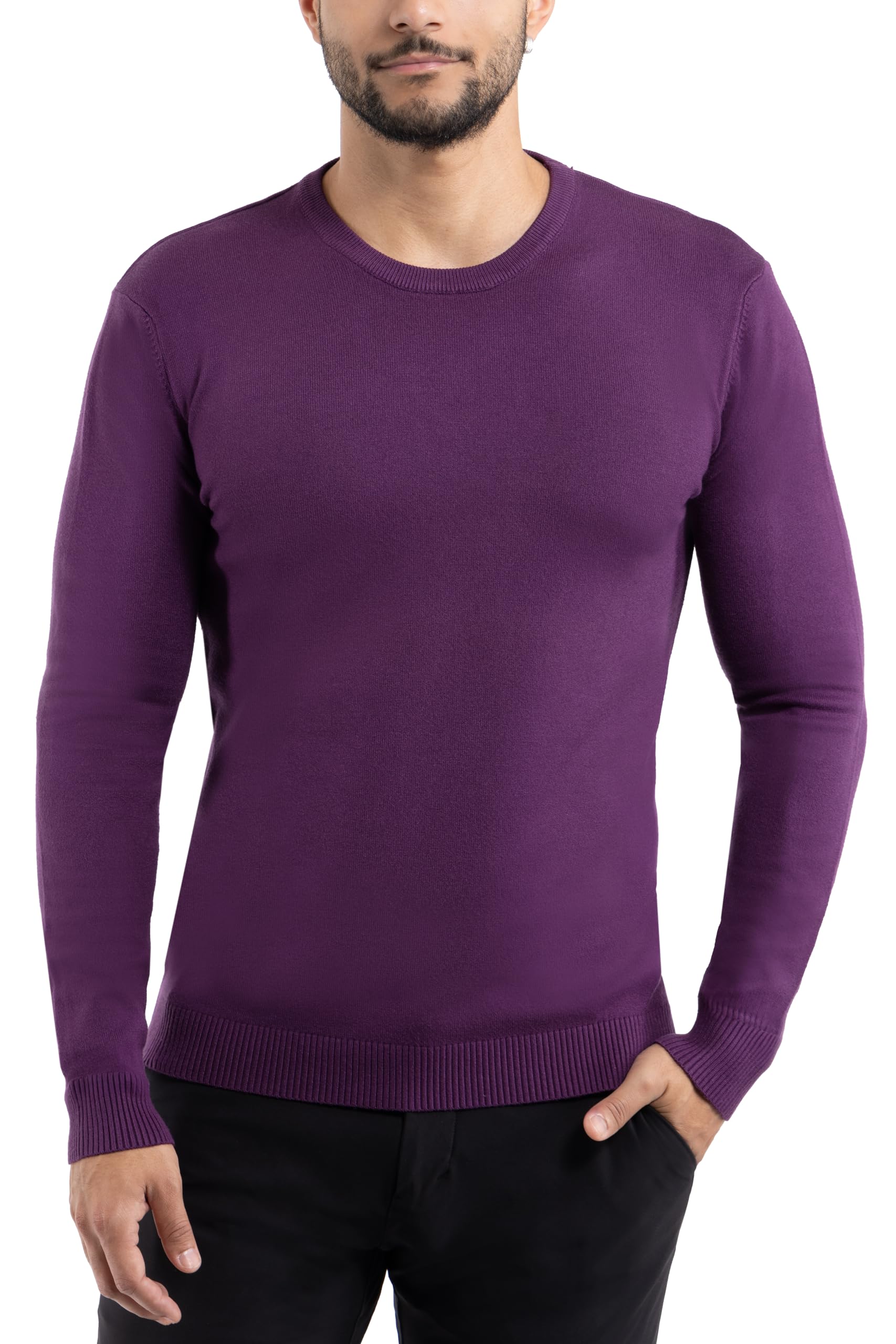 X RAY Crewneck Sweater for Men Slim Fit Ultra Soft Fitted Pullover Mens Sweaters, Regular or Big & Tall Sizes, Eggplant, 3X-Large