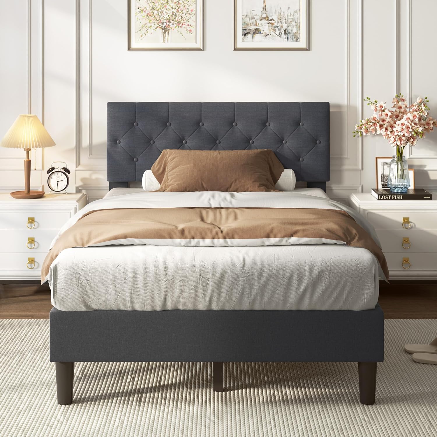 DlandHome Twin Size Platform Bed Frame with Fabric