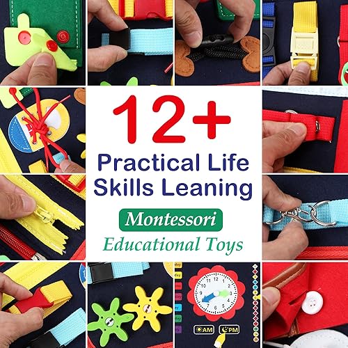 Miniatura 2 de Tablero de actividades para niños pequeños, juguetes Montessori para desarrollar actividades sensoriales, actividades de aprendizaje preescolar,